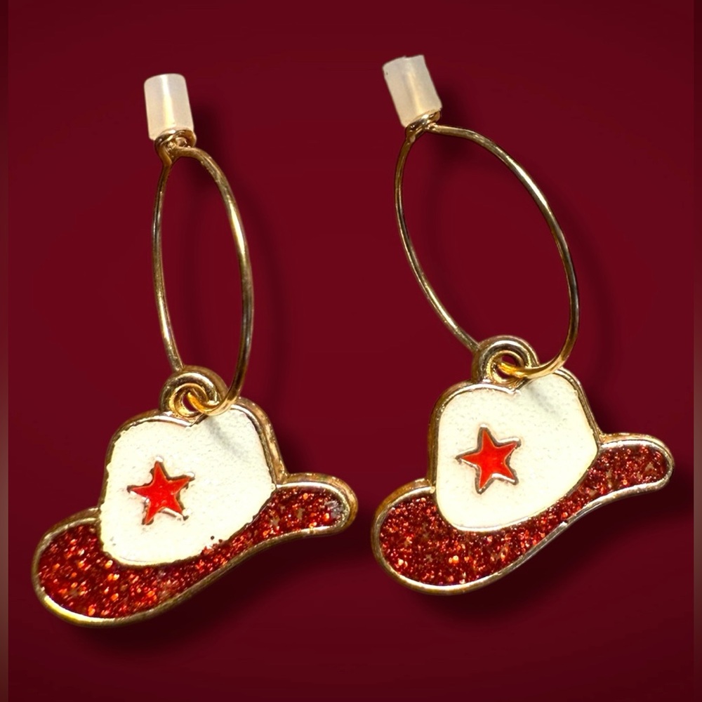 Red and White Cowboy Hat Earrings